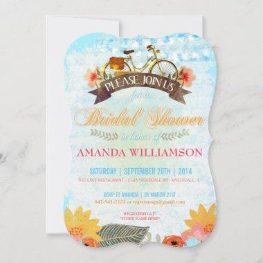 Whimsical Hipster Bicycle Bridal Shower Invitations