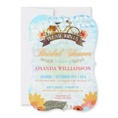 Whimsical Hipster Bicycle Bridal Shower Invitations