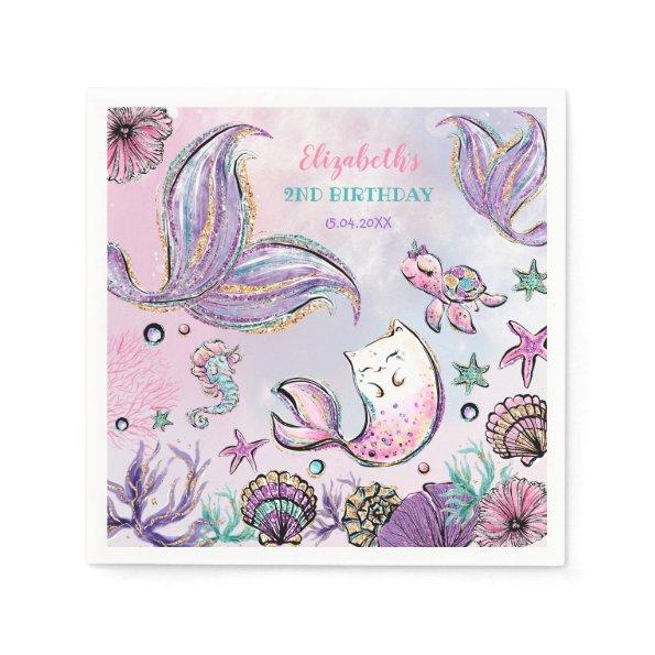 Whimsical Mermaid Underwater Pool Party Birthday Napkins