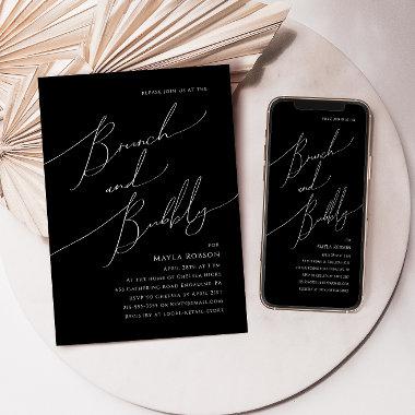 Whimsical Minimal Script | Black Brunch and Bubbly Invitations