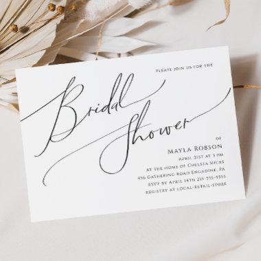 Whimsical Minimal Script Horizontal Bridal Shower Invitations