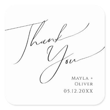 Whimsical Minimal Script Thank You Wedding Favor S Square Sticker