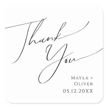 Whimsical Minimal Script Thank You Wedding Favor S Square Sticker