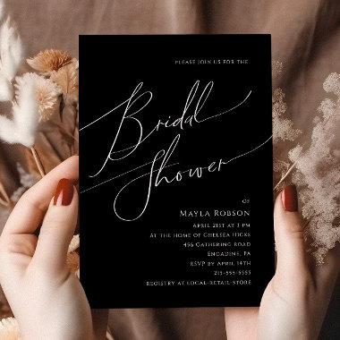 Whimsical Minimalist Script | Black Bridal Shower Invitations