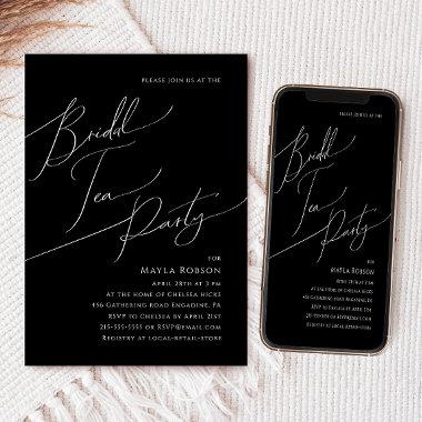 Whimsical Minimalist Script Black Bridal Tea Party