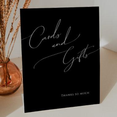 Whimsical Minimalist Script Black  and Gifts Pedestal Sign