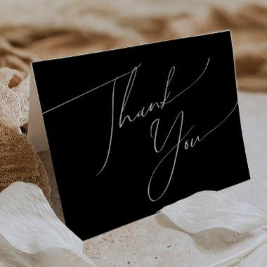 Whimsical Minimalist Script | Black Folded Thank You Invitations