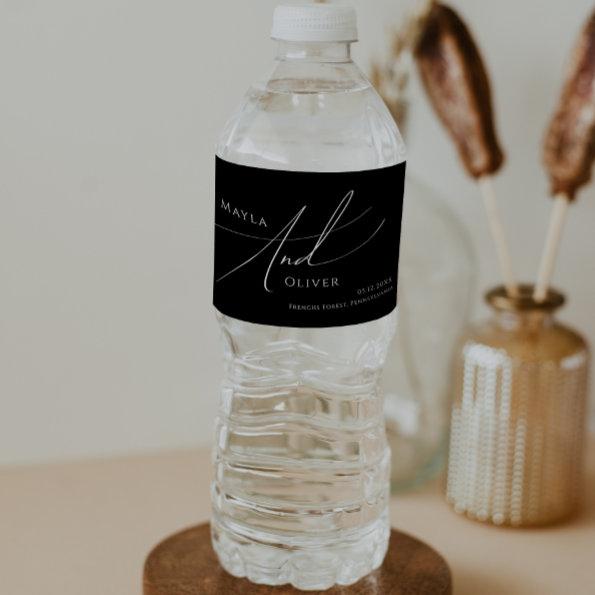 Whimsical Minimalist Script | Black Water Bottle Label