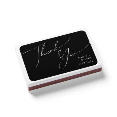 Whimsical Minimalist Script | Black Wedding Favor Matchboxes