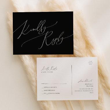 Whimsical Minimalist Script | Black Wedding RSVP PostInvitations