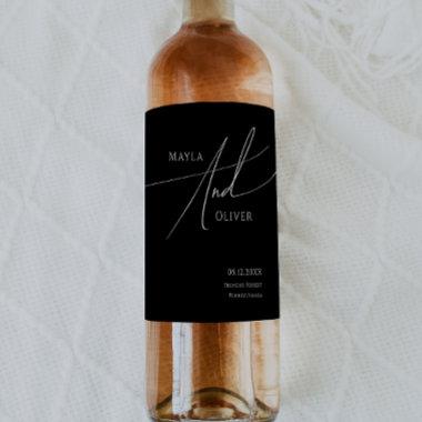 Whimsical Minimalist Script | Black Wedding Wine Label