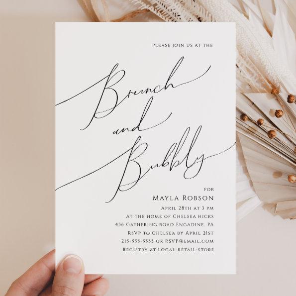 Whimsical Minimalist Script Brunch and Bubbly Invitations