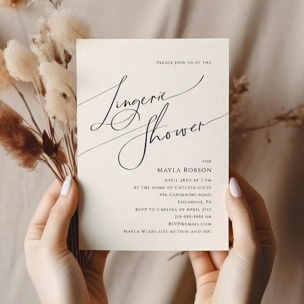 Whimsical Minimalist Script Lingerie Shower Invitations