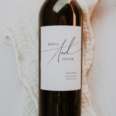 Whimsical Minimalist Script Wedding Wine Label