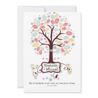 Whimsical Modern Swirl Heart Flower Tree Wedding Invitations