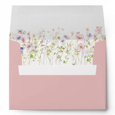 Whimsical Pastel Wildflower Blush Pink Envelope