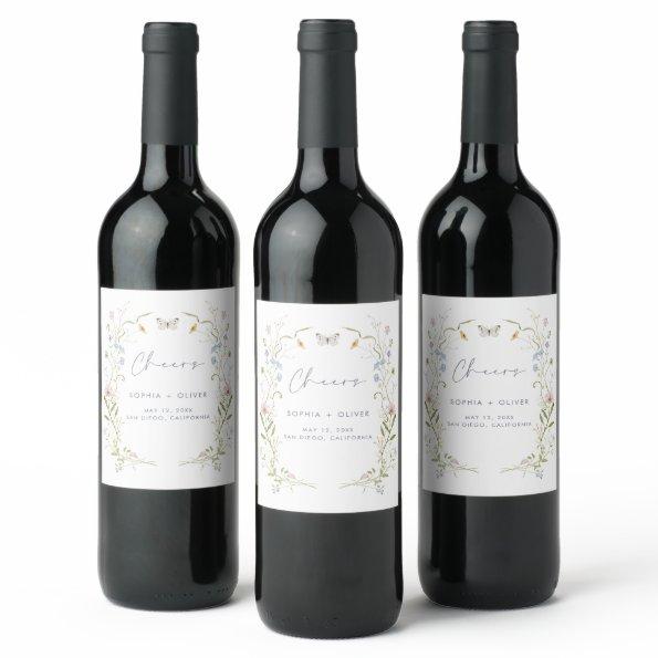 Whimsical Pastel Wildflower  Wine Label