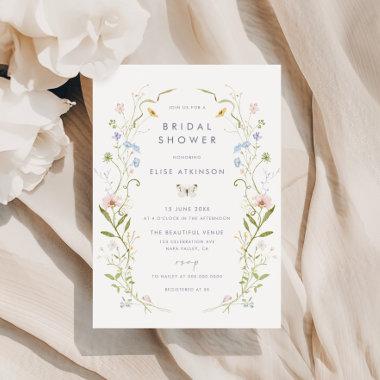 Whimsical Pastel Wildflower Frame Bridal Shower Invitations