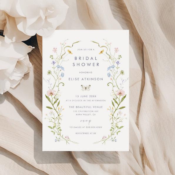 Whimsical Pastel Wildflower Frame Bridal Shower Invitations