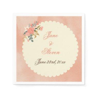 Whimsical Pink Floral Wedding Paper Napkin