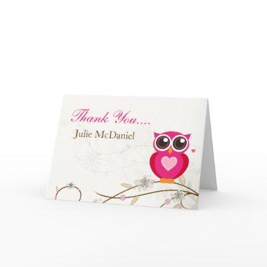 Whimsical Pink Owl Thank You Invitations