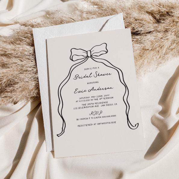 Whimsical Quirky Handwritten Bow Bridal Shower Invitations