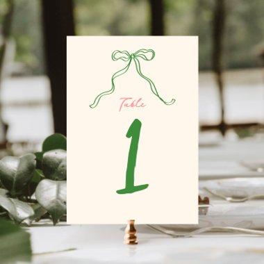 Whimsical Quirky Handwritten Bow Table Number