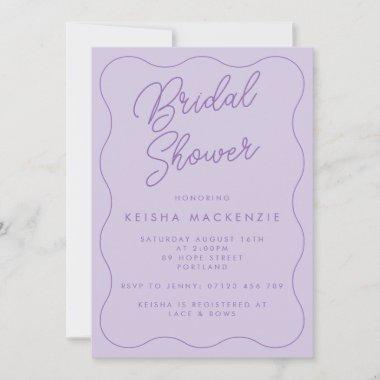 Whimsical Retro Wave Lilac Bridal Shower Invitations