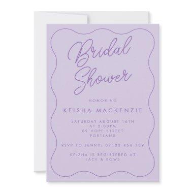 Whimsical Retro Wave Lilac Bridal Shower Invitations