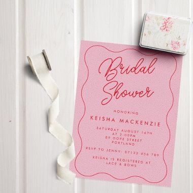 Whimsical Retro Wave Red & Pink Bridal Shower Invitations