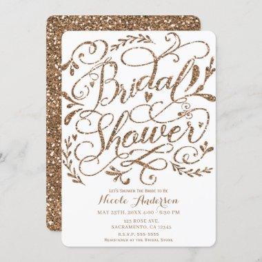 Whimsical Rose Gold Pink Lettering Bridal Shower Invitations