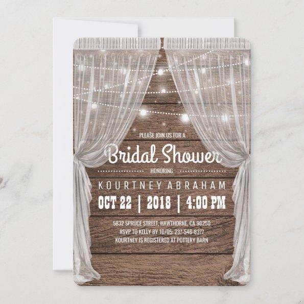 Whimsical Rustic String Lights Bridal Shower Invitations