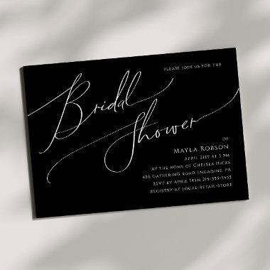 Whimsical Script | Black Horizontal Bridal Shower Invitations