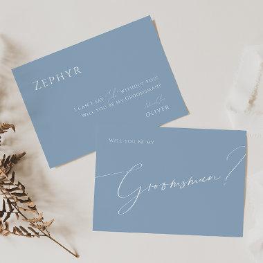 Whimsical Script | Blue Groomsman Proposal Invitations