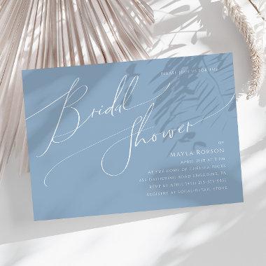 Whimsical Script | Blue Horizontal Bridal Shower Invitations