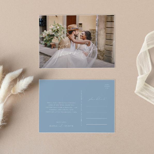 Whimsical Script | Blue Horizontal Photo Thank You Post