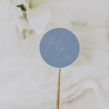 Whimsical Script | Blue Thank You Wedding Favor Classic Round Sticker