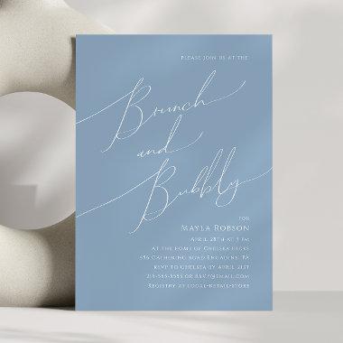 Whimsical Script | Dusty Blue Brunch and Bubbly Invitations