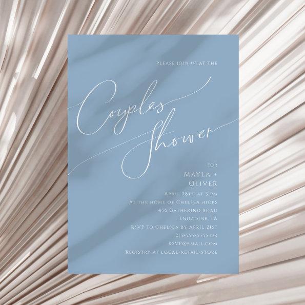 Whimsical Script | Dusty Blue Couples Shower Invitations