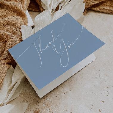 Whimsical Script Dusty Blue Folded Thank You Invitations