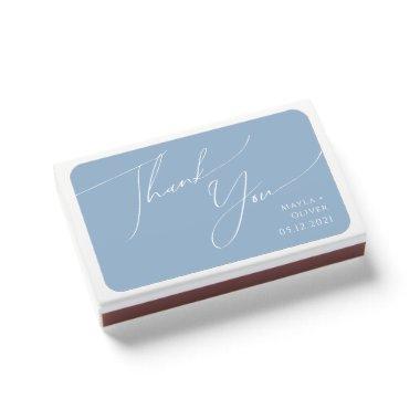 Whimsical Script | Dusty Blue Wedding Favor Matchboxes