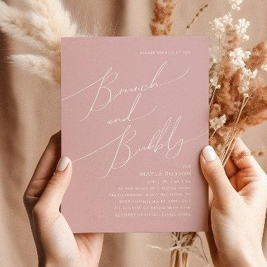 Whimsical Script | Dusty Rose Brunch and Bubbly Invitations