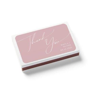 Whimsical Script | Dusty Rose Wedding Favor Matchboxes