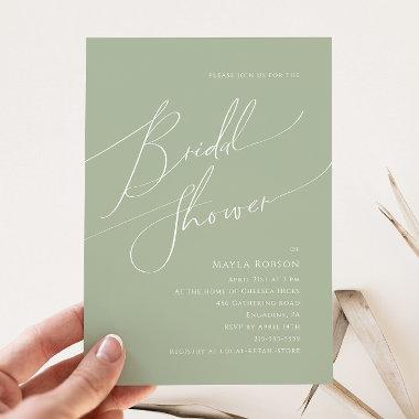 Whimsical Script | Sage Green Bridal Shower Invitations