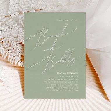 Whimsical Script | Sage Green Brunch and Bubbly Invitations