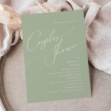 Whimsical Script | Sage Green Couples Shower Invitations