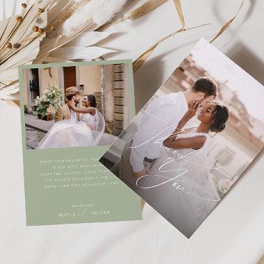 Whimsical Script | Sage Green Flat Photo Thank You Invitations