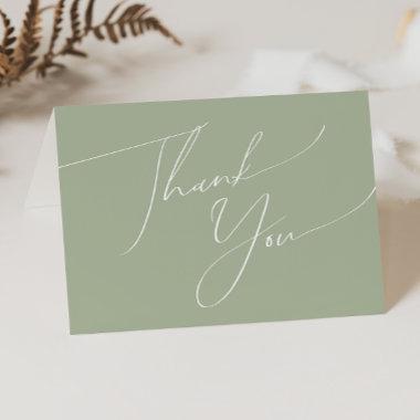 Whimsical Script Sage Green Folded Thank You Invitations