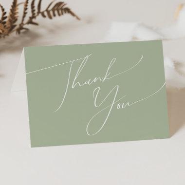 Whimsical Script Sage Green Folded Thank You
