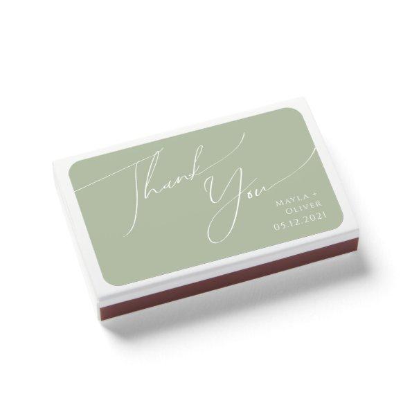 Whimsical Script | Sage Green Wedding Favor Matchboxes